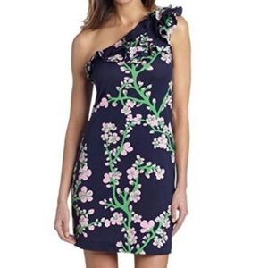 Lilly Pulitzer Navy One Shoulder Dress with Pink and Green Floral